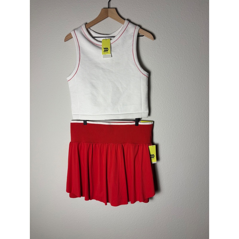 ☀️ All in Motion White Waffle Tank and Red High Rise Skort Set XXL NWT